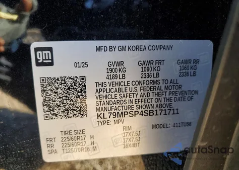 2025 Chevrolet Trailblazer Lt z USA, uszkodzony, nr VIN KL79MPSP4SB171711